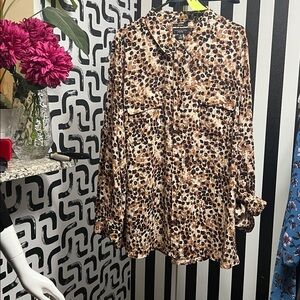 #74 Olivia floral cheetah colored button-down blouse